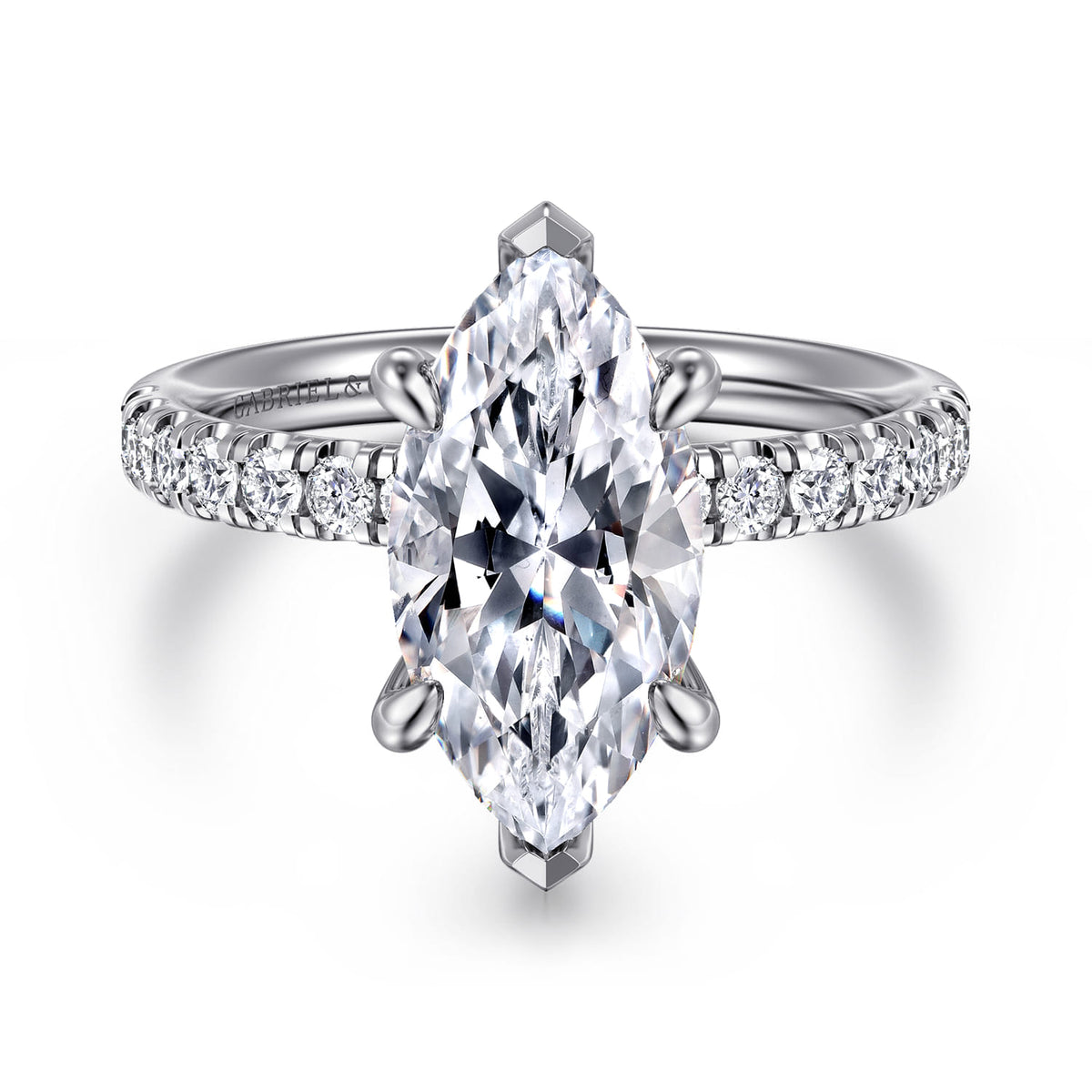 14K White Gold Marquise Shape Hidden Halo Diamond Engagement Ring — ER16621M12W44JJ; center stone shown for illustration, not included
