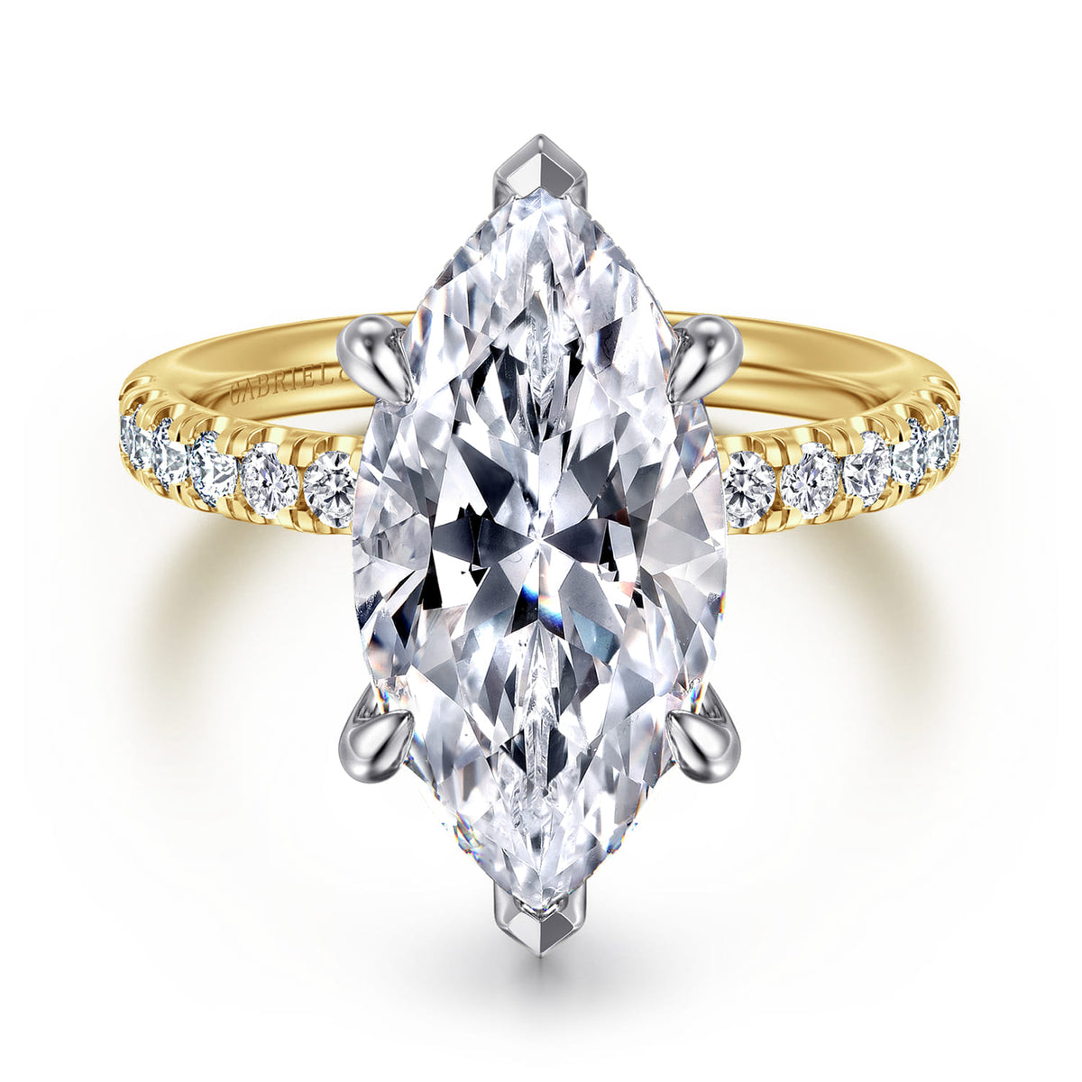 14K White-Yellow Gold Marquise Shape Hidden Halo Diamond Engagement Ring — ER16621M20M44JJ; center stone shown for illustration, not included