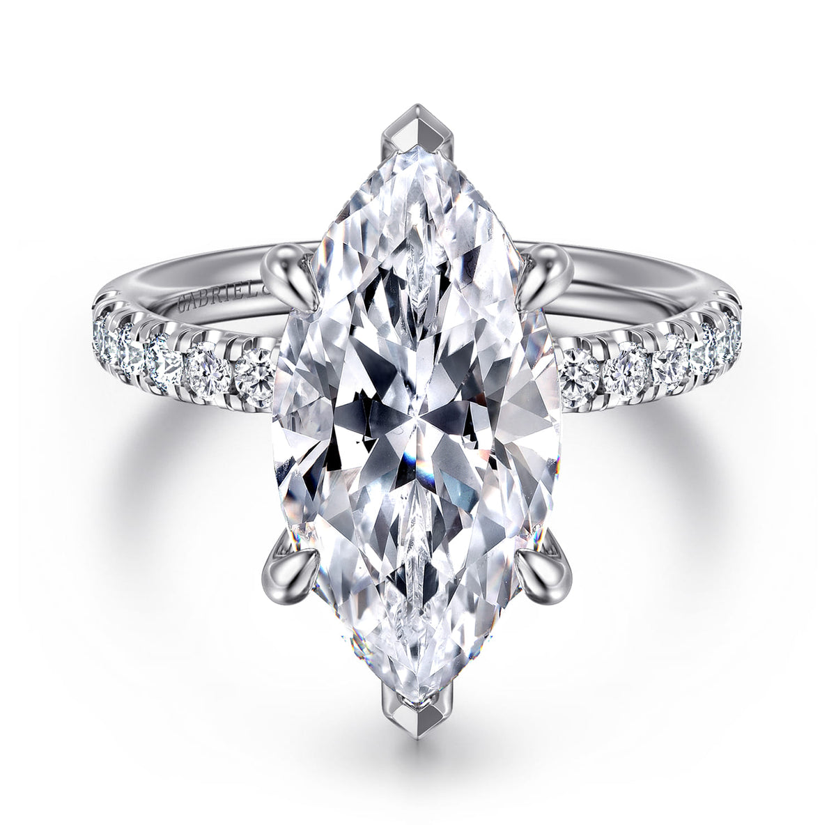 14K White Gold Marquise Shape Hidden Halo Diamond Engagement Ring — ER16621M20W44JJ; center stone shown for illustration, not included