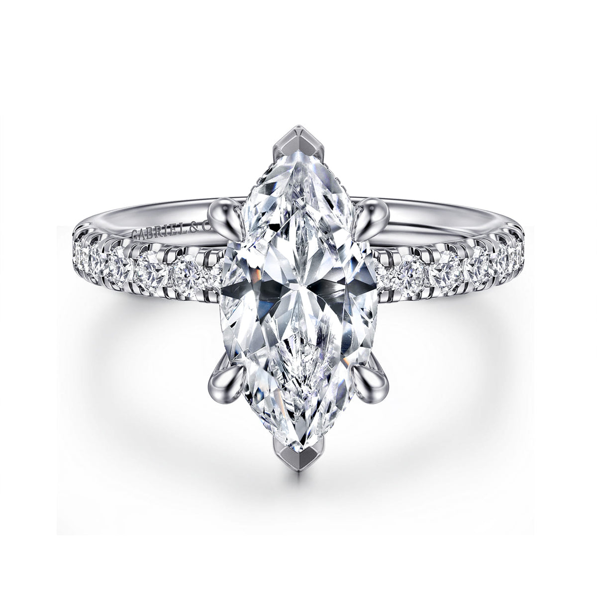 14K White Gold Marquise Shape Hidden Halo Diamond Engagement Ring — Gabriel & Co. ER16621M8W44JJ; center stone shown for illustration, not included
