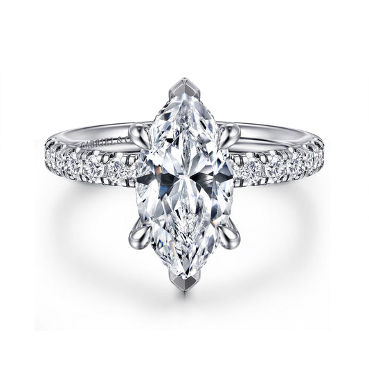 14K White Gold Marquise Shape Hidden Halo Diamond Engagement Ring — Gabriel & Co. ER16621M8W44JJ; center stone shown for illustration, not included