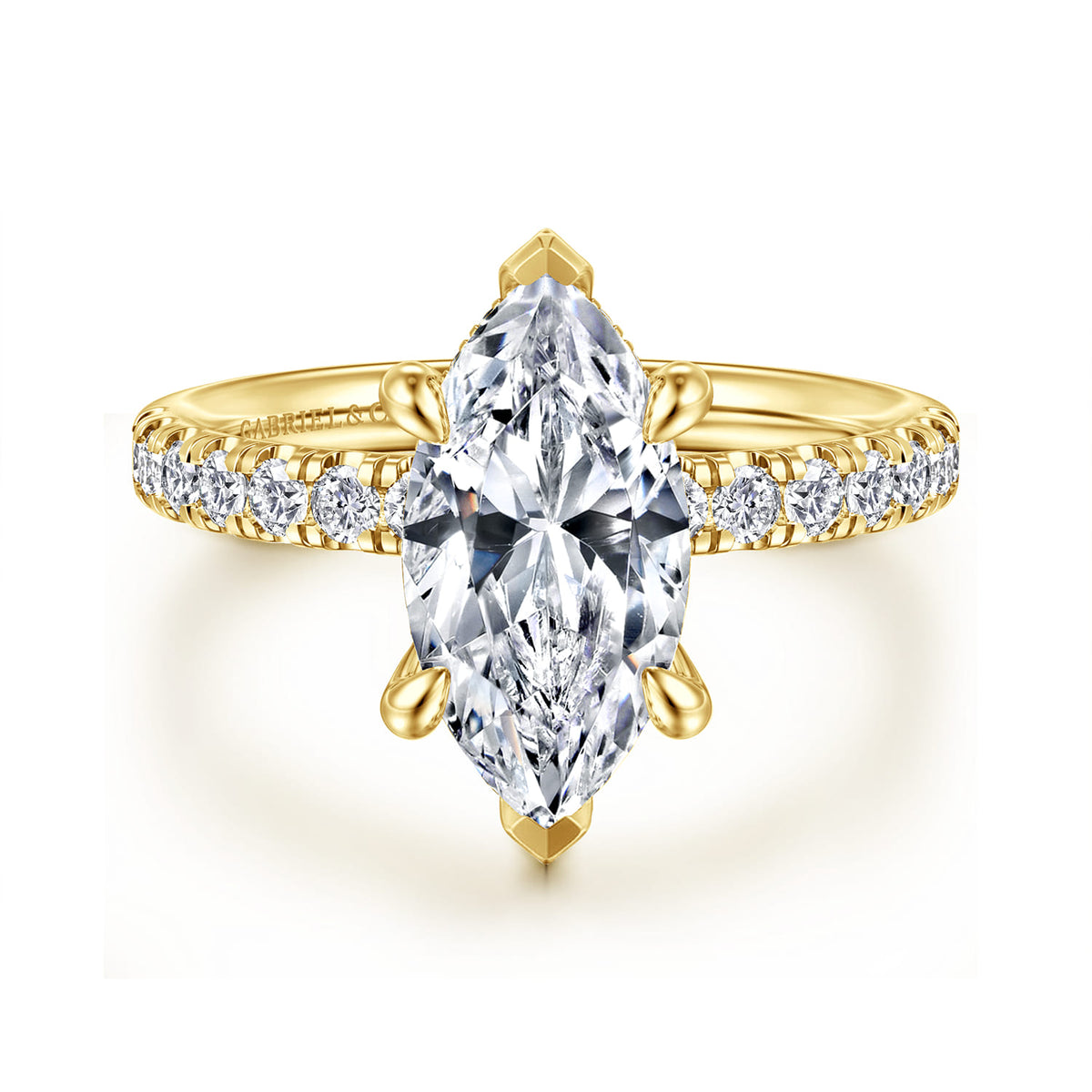 14K Yellow Gold Marquise Shape Hidden Halo Diamond Engagement Ring — Gabriel & Co. ER16621M8Y44JJ; center stone shown for illustration, not included
