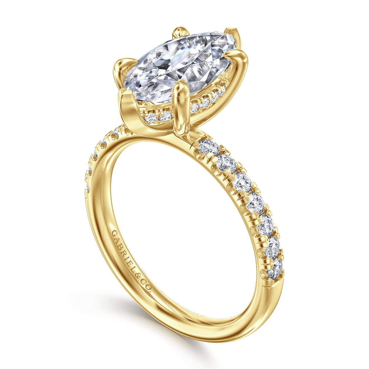14K Yellow Gold Marquise Shape Hidden Halo Diamond Engagement Ring — Gabriel & Co. ER16621M8Y44JJ; center stone shown for illustration, not included