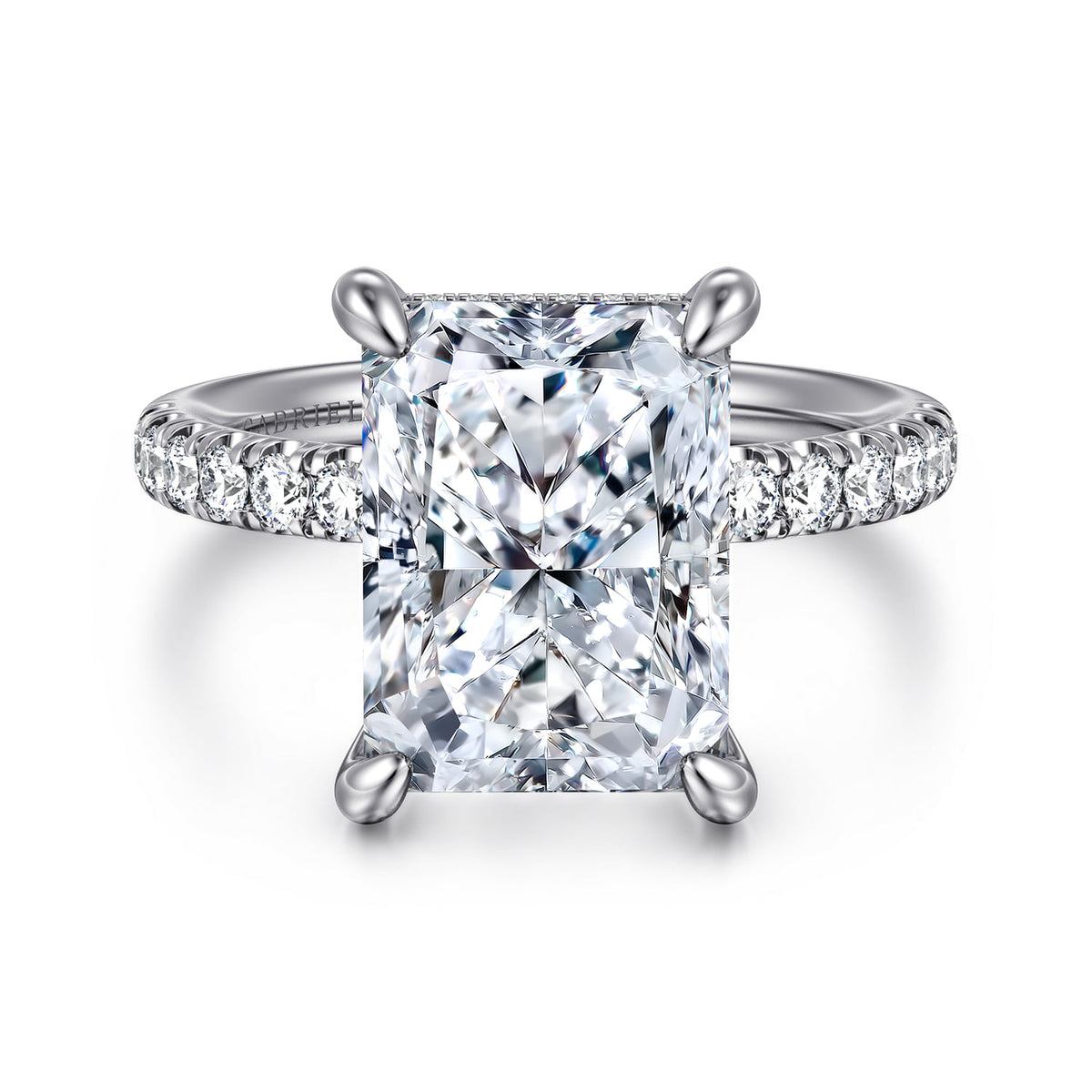 14K White Gold Radiant Cut Hidden Halo Diamond Engagement Ring — Gabriel & Co. ER16621N20W44JJ; center stone shown for illustration, not included
