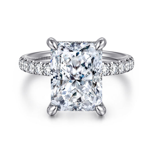 14K White Gold Radiant Cut Hidden Halo Diamond Engagement Ring — Gabriel & Co. ER16621N20W44JJ; center stone shown for illustration, not included