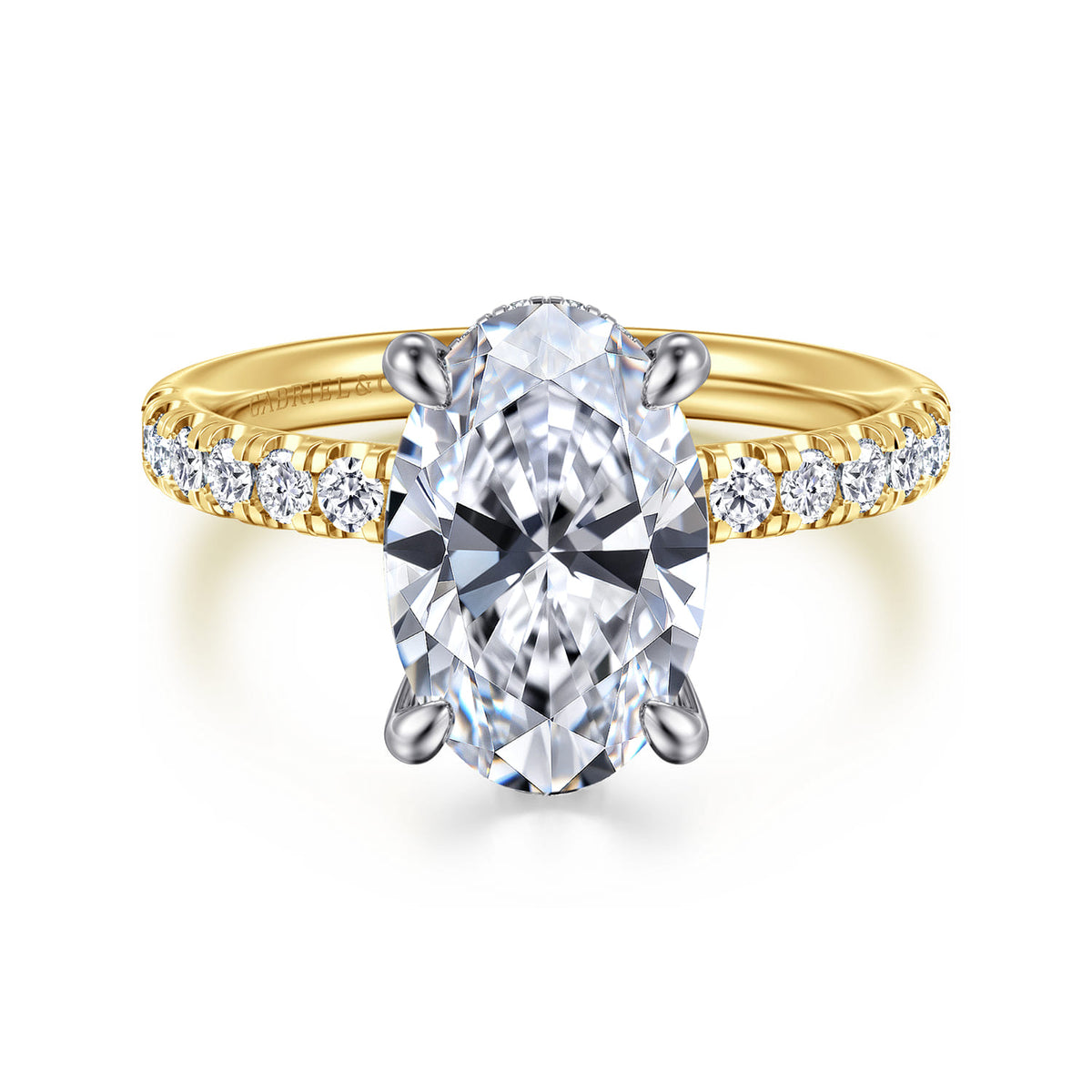 14K Yellow-White Gold Oval Hidden Halo Diamond Engagement Ring — ER16621O12M44JJ; center stone shown for illustration, not included