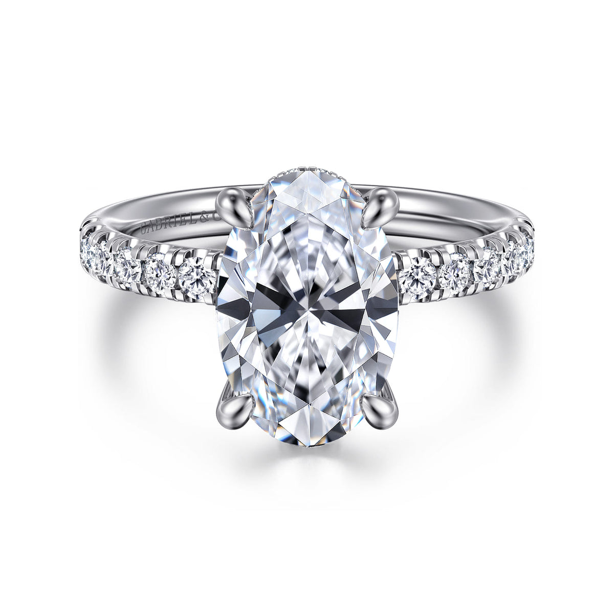 14K White Gold Oval Hidden Halo Diamond Engagement Ring — ER16621O12W44JJ; center stone shown for illustration, not included