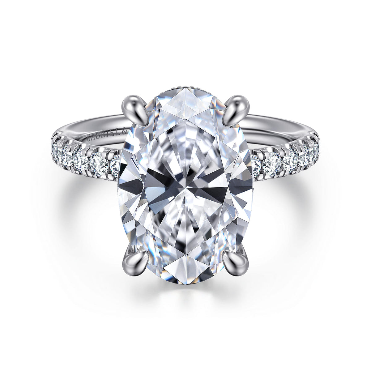 14K White Gold Oval Hidden Halo Diamond Engagement Ring — ER16621O20W44JJ; center stone shown for illustration, not included
