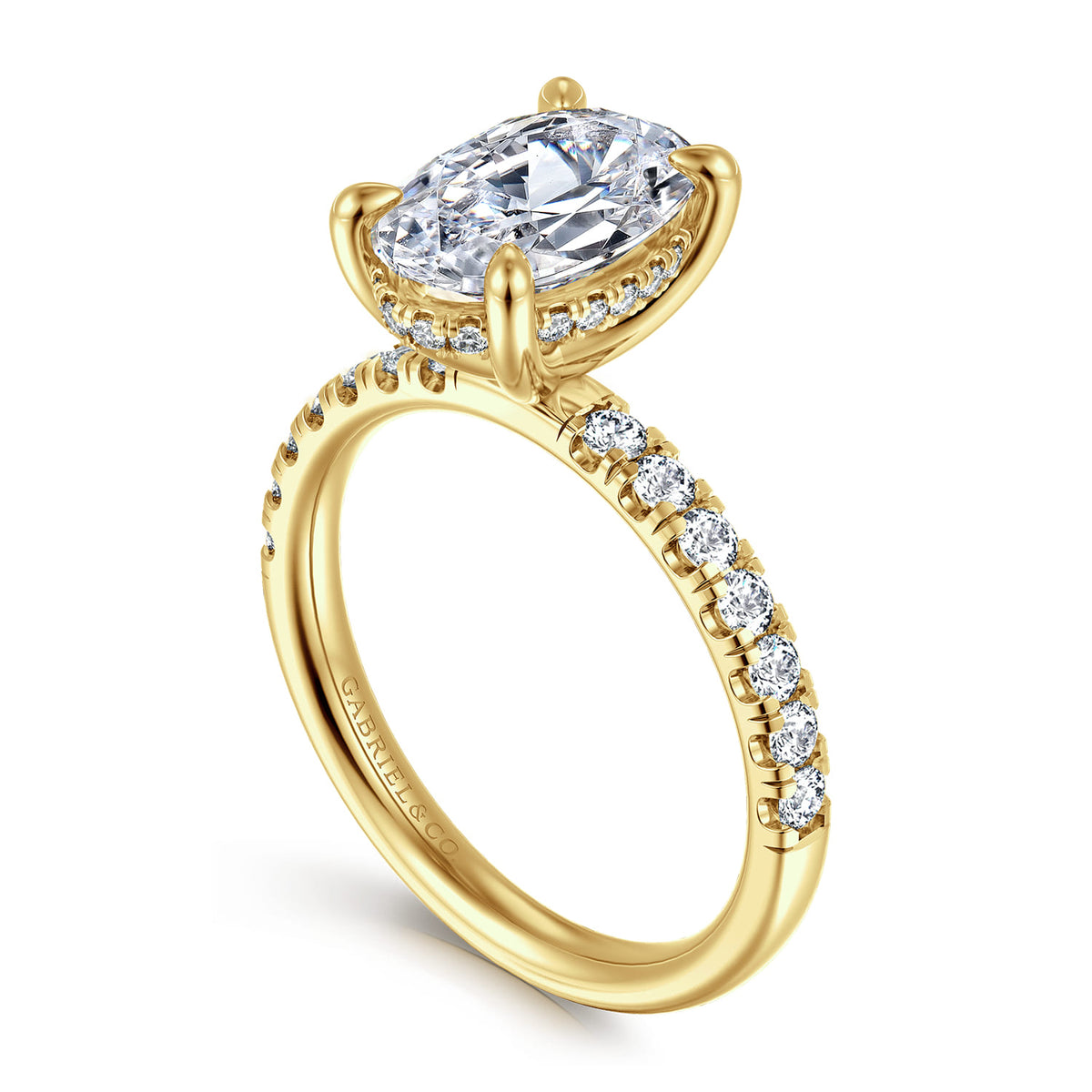 14K Yellow Gold Oval Hidden Halo Diamond Engagement Ring — Gabriel & Co. ER16621O8Y44JJ; center stone shown for illustration, not included