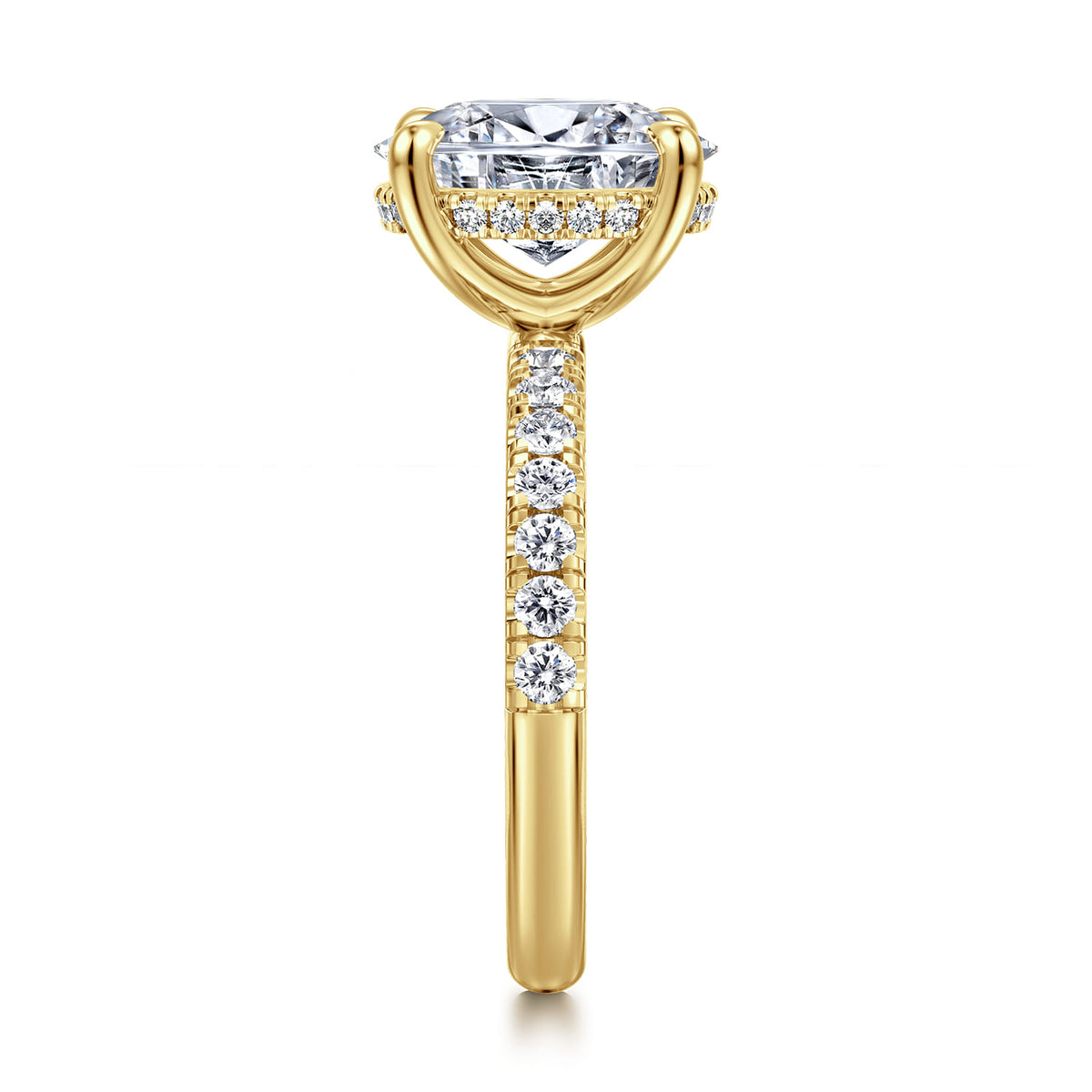 14K Yellow Gold Oval Hidden Halo Diamond Engagement Ring — Gabriel & Co. ER16621O8Y44JJ; center stone shown for illustration, not included