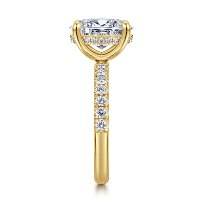 14K Yellow Gold Oval Hidden Halo Diamond Engagement Ring — Gabriel & Co. ER16621O8Y44JJ; center stone shown for illustration, not included