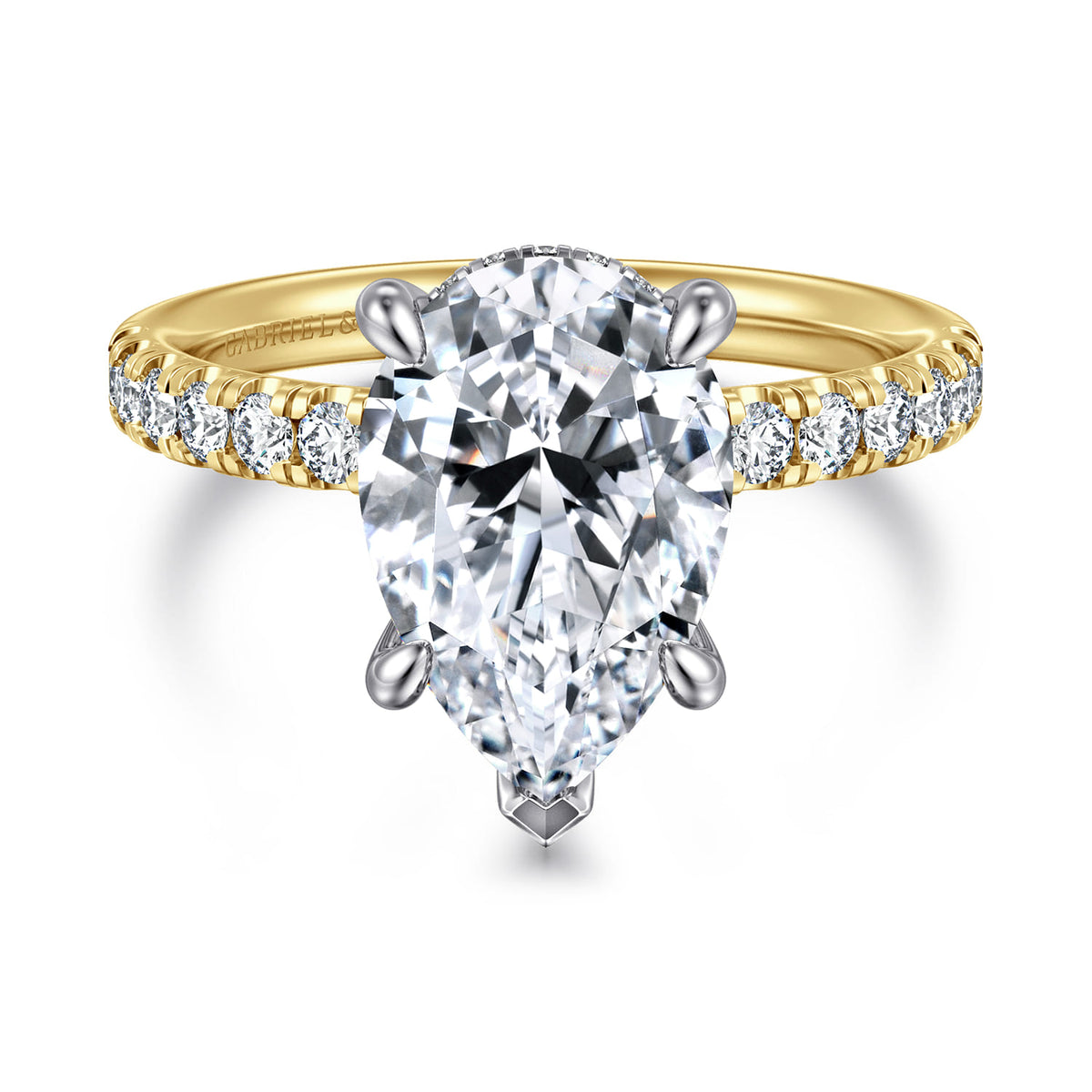 14K Yellow-White Gold Pear Shape Hidden Halo Diamond Engagement Ring — ER16621P12M44JJ; center stone shown for illustration, not included