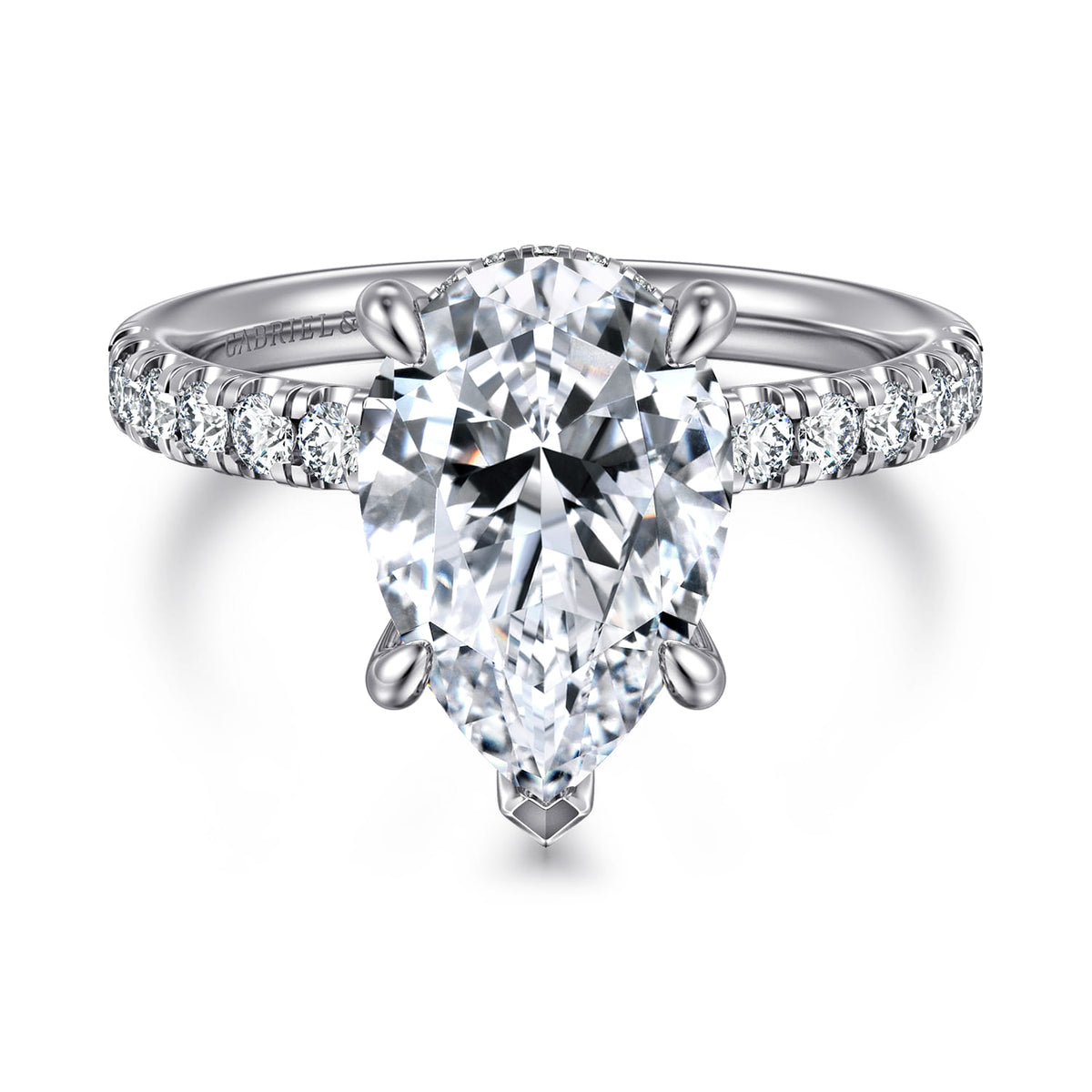 14K White Gold Pear Shape Hidden Halo Diamond Engagement Ring — ER16621P12W44JJ; center stone shown for illustration, not included