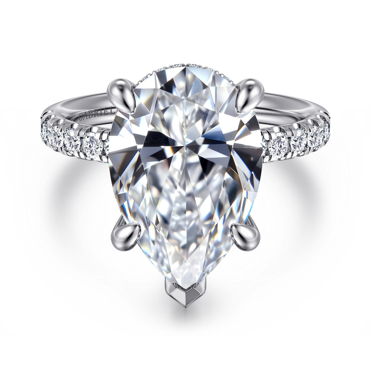 14K White Gold Pear Shape Hidden Halo Diamond Engagement Ring — ER16621P20W44JJ; center stone shown for illustration, not included