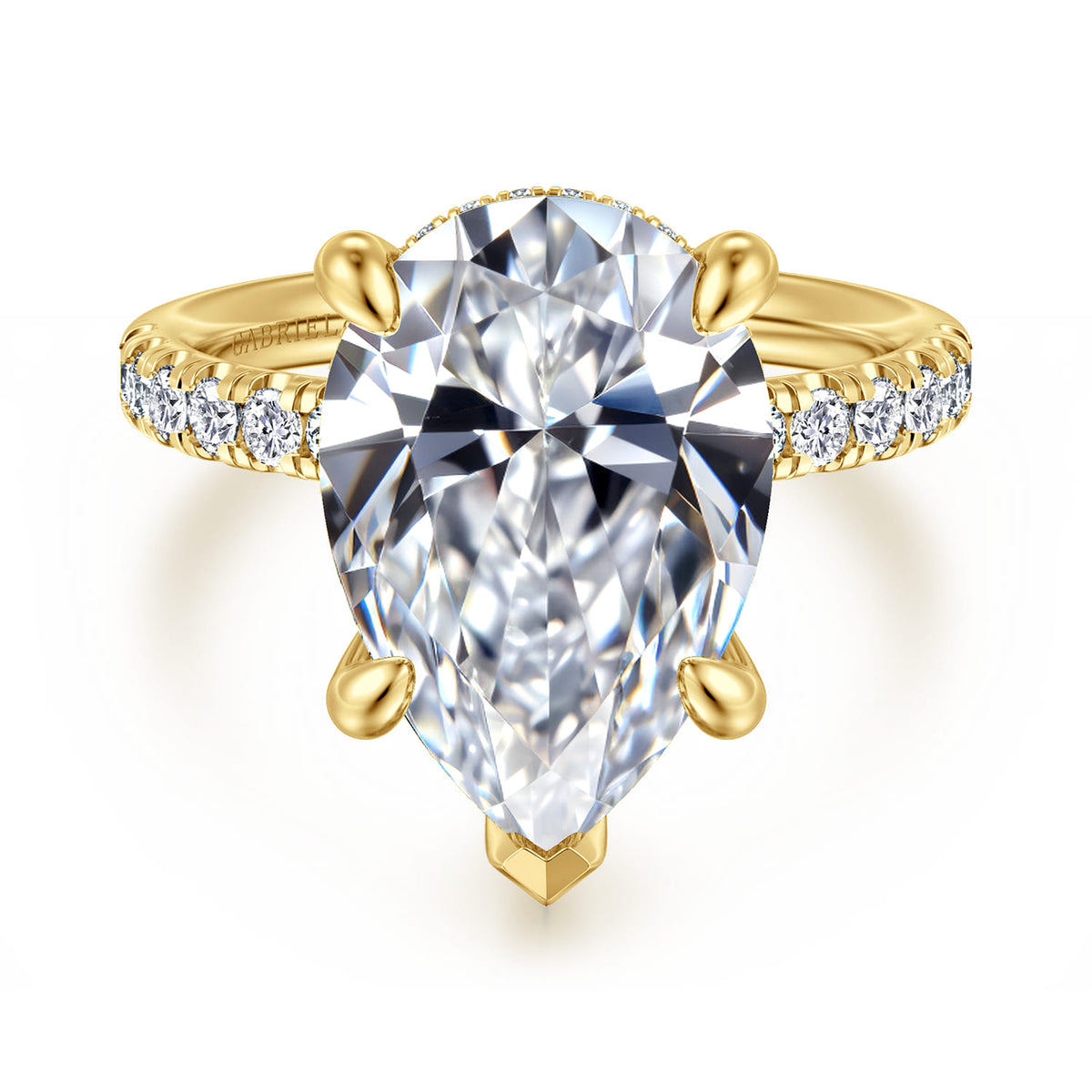 14K Yellow Gold Pear Shape Hidden Halo Diamond Engagement Ring — ER16621P20Y44JJ; center stone shown for illustration, not included