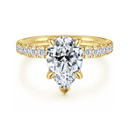 14K Yellow Gold Pear Shape Hidden Halo Diamond Engagement Ring — Gabriel & Co. ER16621P8Y44JJ; center stone shown for illustration, not included