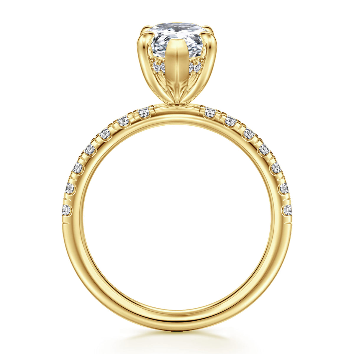 14K Yellow Gold Pear Shape Hidden Halo Diamond Engagement Ring — Gabriel & Co. ER16621P8Y44JJ; center stone shown for illustration, not included