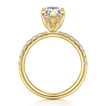14K Yellow Gold Pear Shape Hidden Halo Diamond Engagement Ring — Gabriel & Co. ER16621P8Y44JJ; center stone shown for illustration, not included