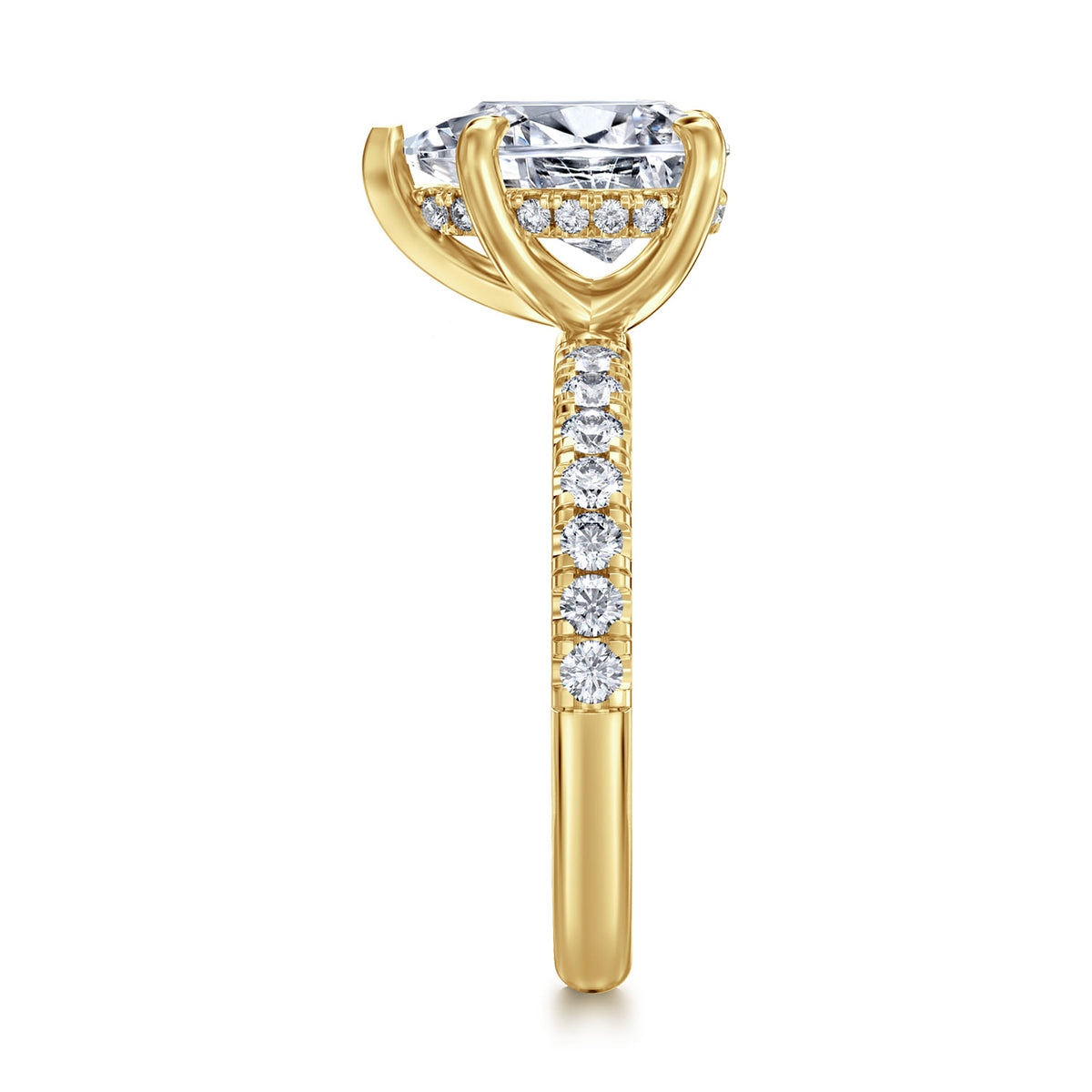 14K Yellow Gold Pear Shape Hidden Halo Diamond Engagement Ring — Gabriel & Co. ER16621P8Y44JJ; center stone shown for illustration, not included