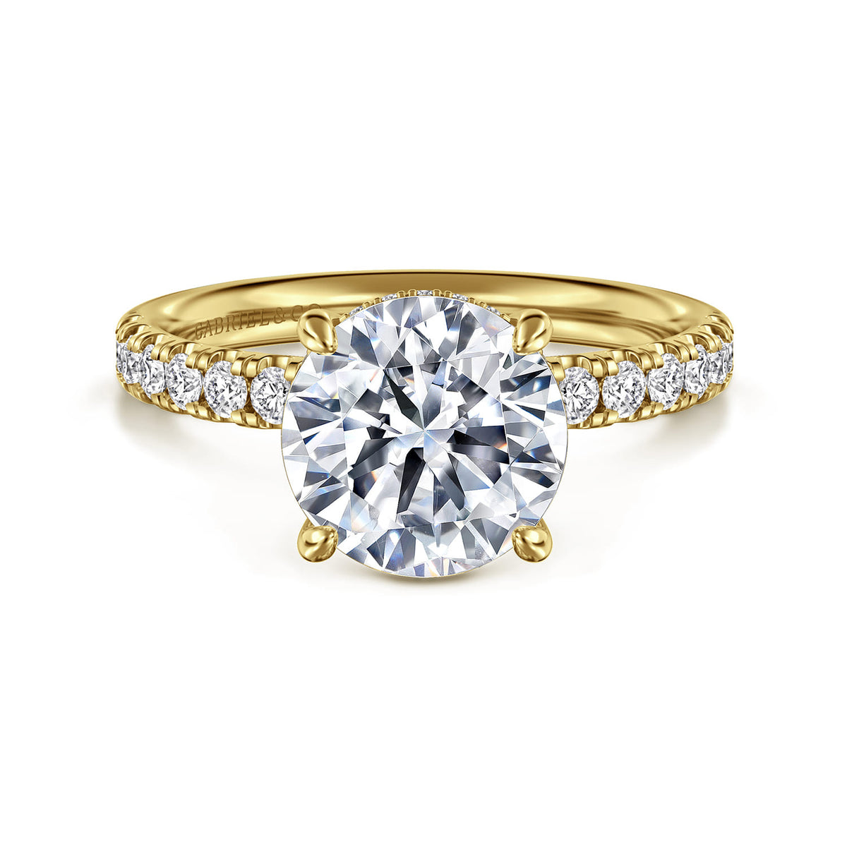 14K Yellow Gold Round Hidden Halo Diamond Engagement Ring — ER16621R10Y44JJ; center stone shown for illustration, not included