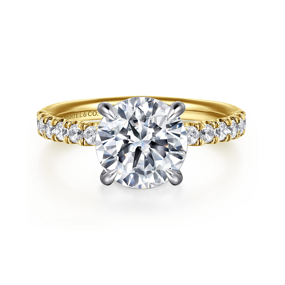 14K Yellow-White Gold Round Hidden Halo Diamond Engagement Ring — Gabriel & Co. ER16621R12M44JJ; center stone shown for illustration, not included