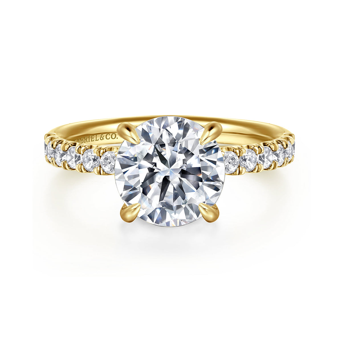 14K Yellow Gold Round Hidden Halo Diamond Engagement Ring — Gabriel & Co. ER16621R12Y44JJ; center stone shown for illustration, not included