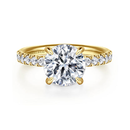14K Yellow Gold Round Hidden Halo Diamond Engagement Ring — Gabriel & Co. ER16621R12Y44JJ; center stone shown for illustration, not included