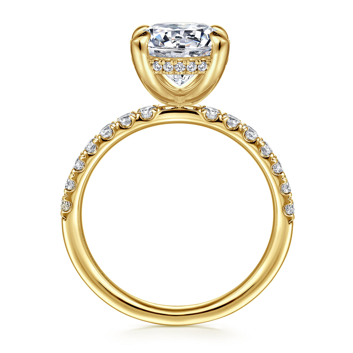 14K Yellow Gold Round Hidden Halo Diamond Engagement Ring — Gabriel & Co. ER16621R12Y44JJ; center stone shown for illustration, not included