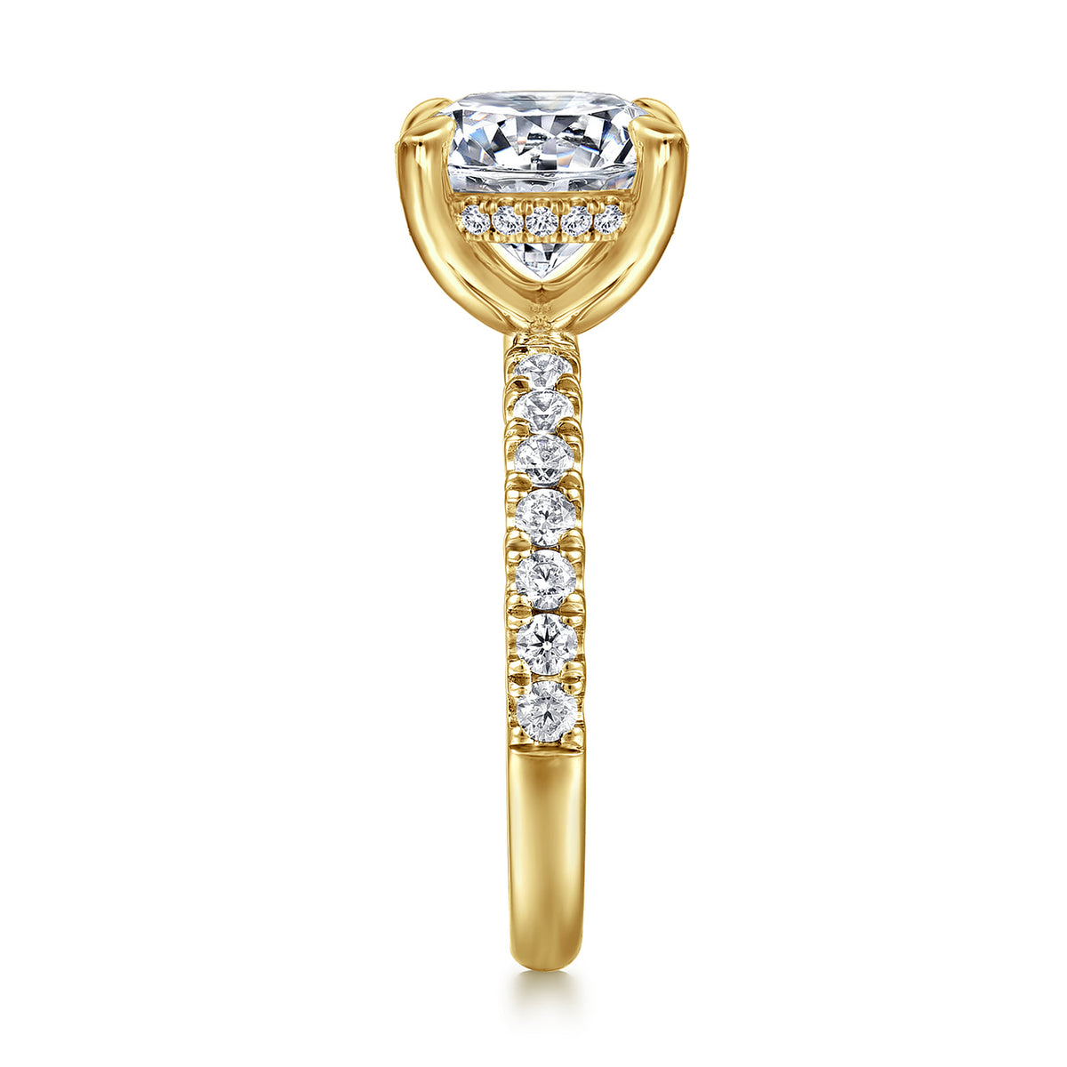 14K Yellow Gold Round Hidden Halo Diamond Engagement Ring — Gabriel & Co. ER16621R12Y44JJ; center stone shown for illustration, not included