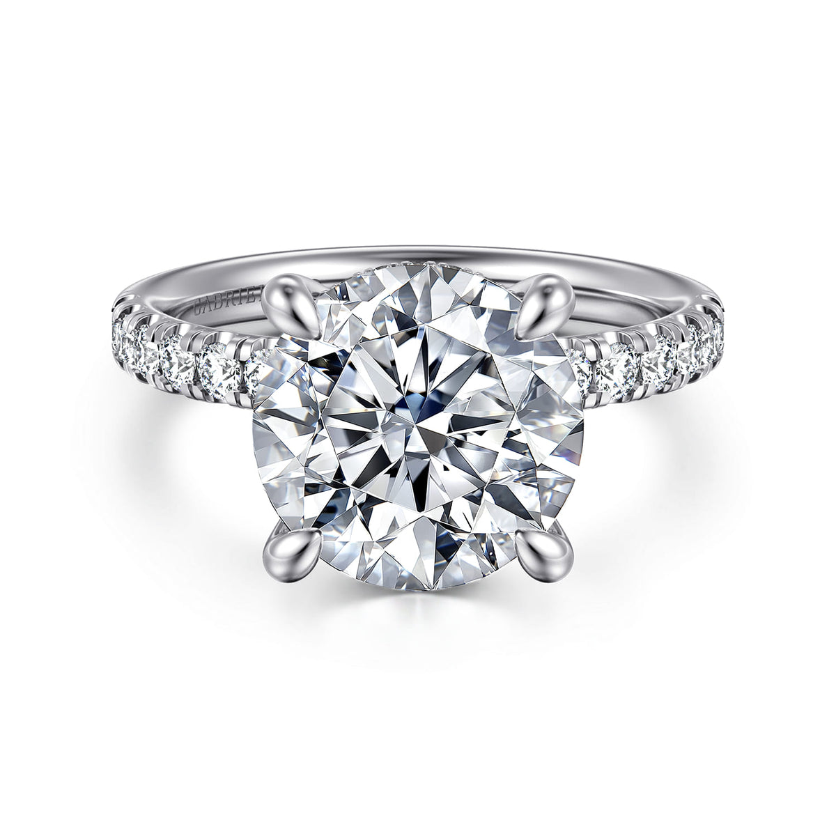 14K White Gold Round Hidden Halo Diamond Engagement Ring — ER16621R16W44JJ; center stone shown for illustration, not included