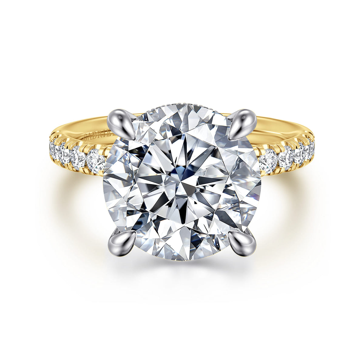 14K Yellow-White Gold Round Hidden Halo Diamond Engagement Ring — ER16621R20M44JJ; center stone shown for illustration, not included