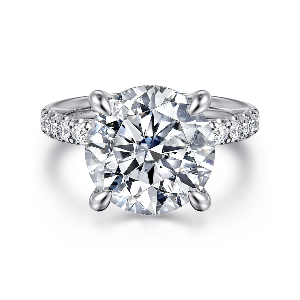 14K White Gold Round Hidden Halo Diamond Engagement Ring — ER16621R20W44JJ; center stone shown for illustration, not included