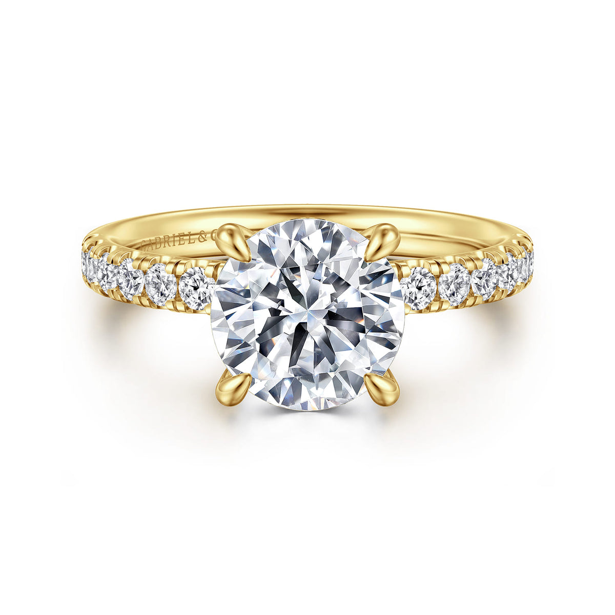 14K Yellow Gold Round Hidden Halo Diamond Engagement Ring — Gabriel & Co. ER16621R8Y44JJ; center stone shown for illustration, not included