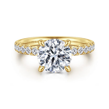 14K Yellow Gold Round Hidden Halo Diamond Engagement Ring — Gabriel & Co. ER16621R8Y44JJ; center stone shown for illustration, not included