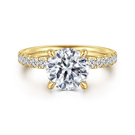 14K Yellow Gold Round Hidden Halo Diamond Engagement Ring — Gabriel & Co. ER16621R8Y44JJ; center stone shown for illustration, not included