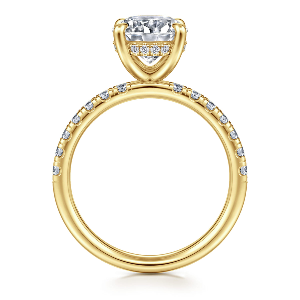 14K Yellow Gold Round Hidden Halo Diamond Engagement Ring — Gabriel & Co. ER16621R8Y44JJ; center stone shown for illustration, not included