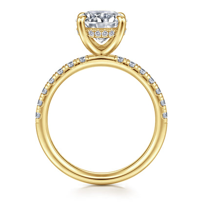 14K Yellow Gold Round Hidden Halo Diamond Engagement Ring — Gabriel & Co. ER16621R8Y44JJ; center stone shown for illustration, not included