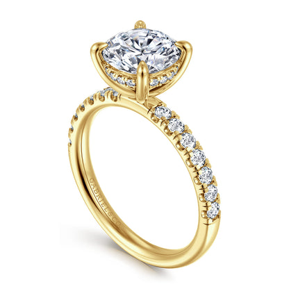 14K Yellow Gold Round Hidden Halo Diamond Engagement Ring — Gabriel & Co. ER16621R8Y44JJ; center stone shown for illustration, not included