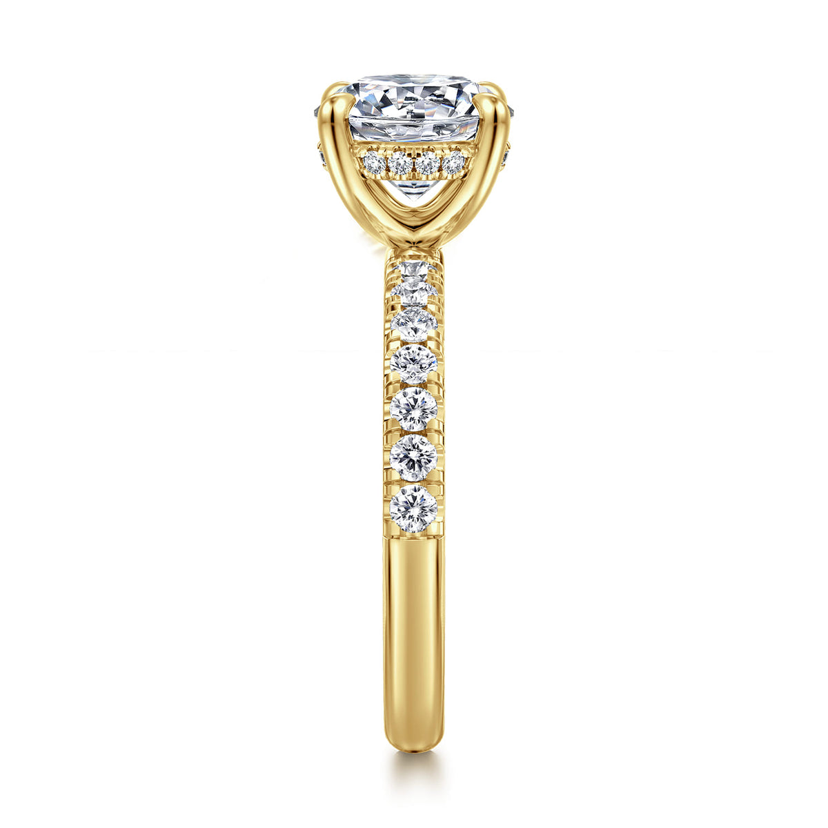 14K Yellow Gold Round Hidden Halo Diamond Engagement Ring — Gabriel & Co. ER16621R8Y44JJ; center stone shown for illustration, not included