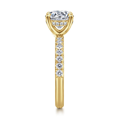 14K Yellow Gold Round Hidden Halo Diamond Engagement Ring — Gabriel & Co. ER16621R8Y44JJ; center stone shown for illustration, not included