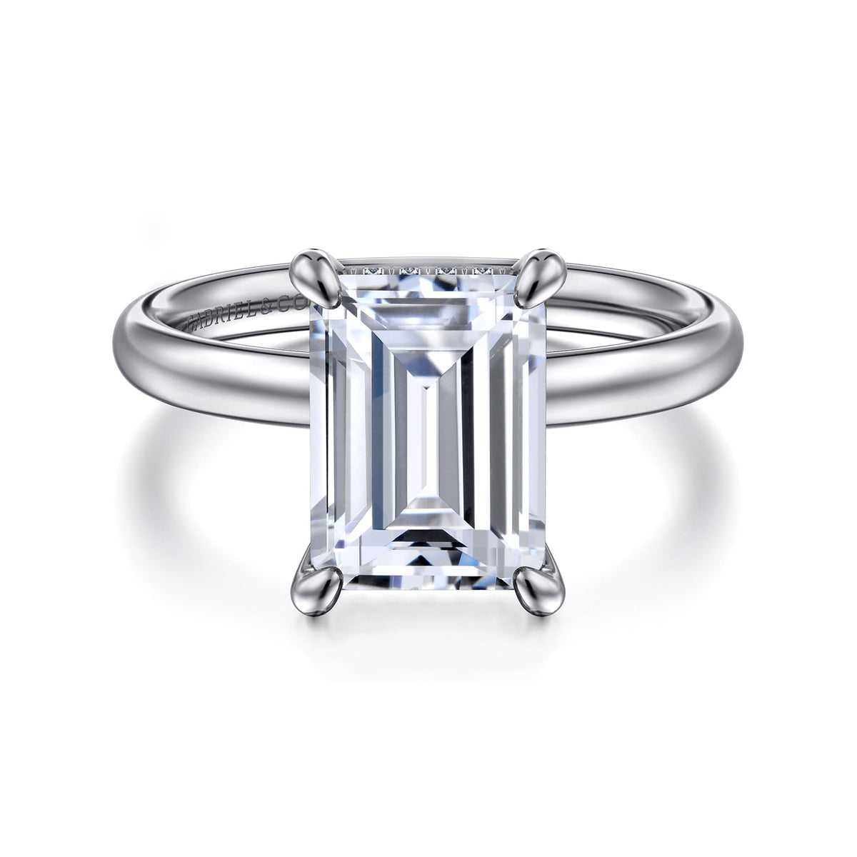 14K White Gold Emerald Cut  Diamond Engagement Ring — Gabriel & Co. ER16622E10W44JJ; center stone shown for illustration, not included
