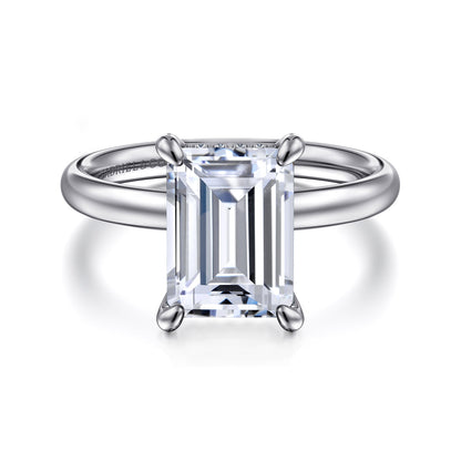 14K White Gold Emerald Cut  Diamond Engagement Ring — Gabriel & Co. ER16622E10W44JJ; center stone shown for illustration, not included