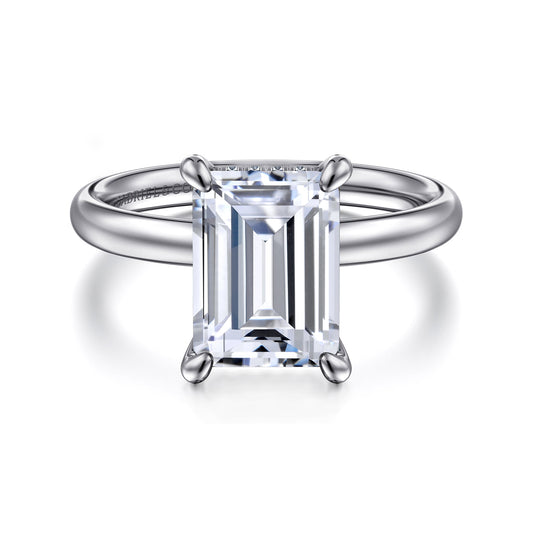 14K White Gold Emerald Cut  Diamond Engagement Ring — Gabriel & Co. ER16622E10W44JJ; center stone shown for illustration, not included