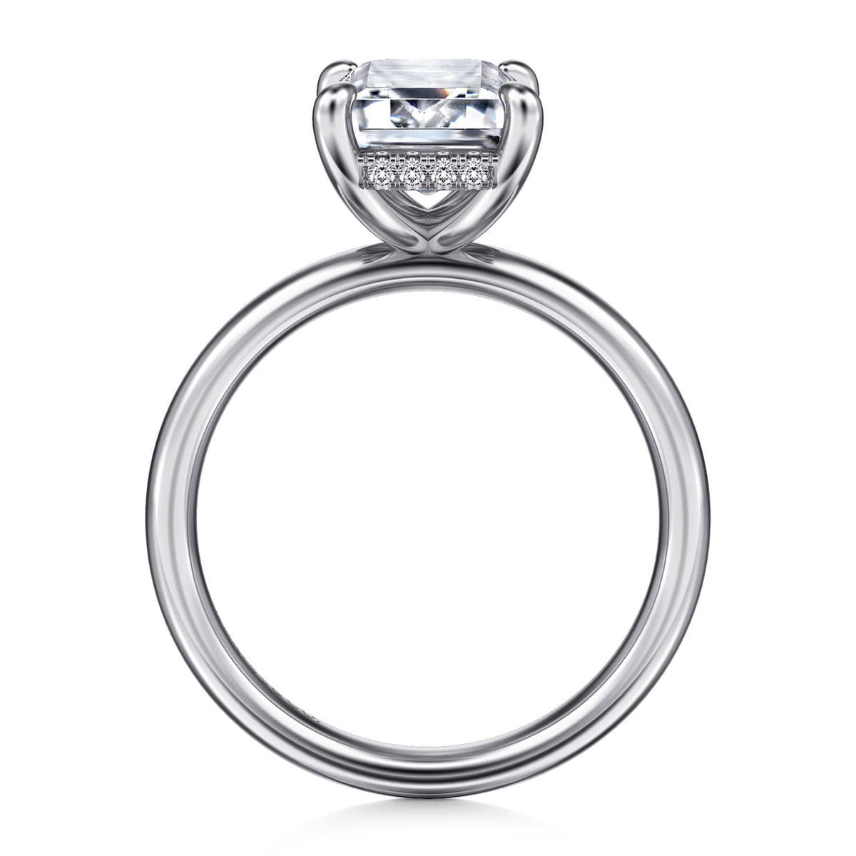 14K White Gold Emerald Cut  Diamond Engagement Ring — Gabriel & Co. ER16622E10W44JJ; center stone shown for illustration, not included