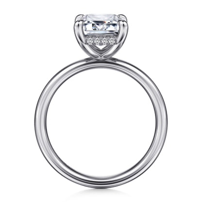14K White Gold Emerald Cut  Diamond Engagement Ring — Gabriel & Co. ER16622E10W44JJ; center stone shown for illustration, not included