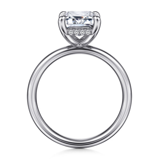 14K White Gold Emerald Cut  Diamond Engagement Ring — Gabriel & Co. ER16622E10W44JJ; center stone shown for illustration, not included