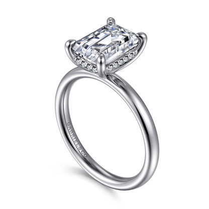 14K White Gold Emerald Cut  Diamond Engagement Ring — Gabriel & Co. ER16622E10W44JJ; center stone shown for illustration, not included