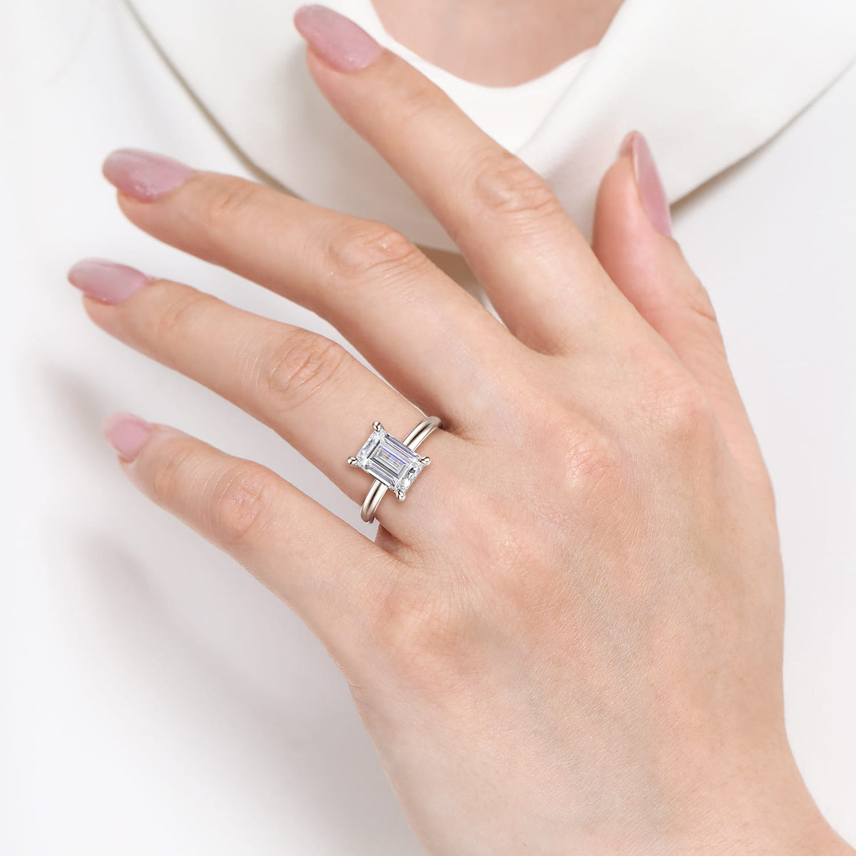 14K White Gold Emerald Cut  Diamond Engagement Ring — Gabriel & Co. ER16622E10W44JJ; center stone shown for illustration, not included