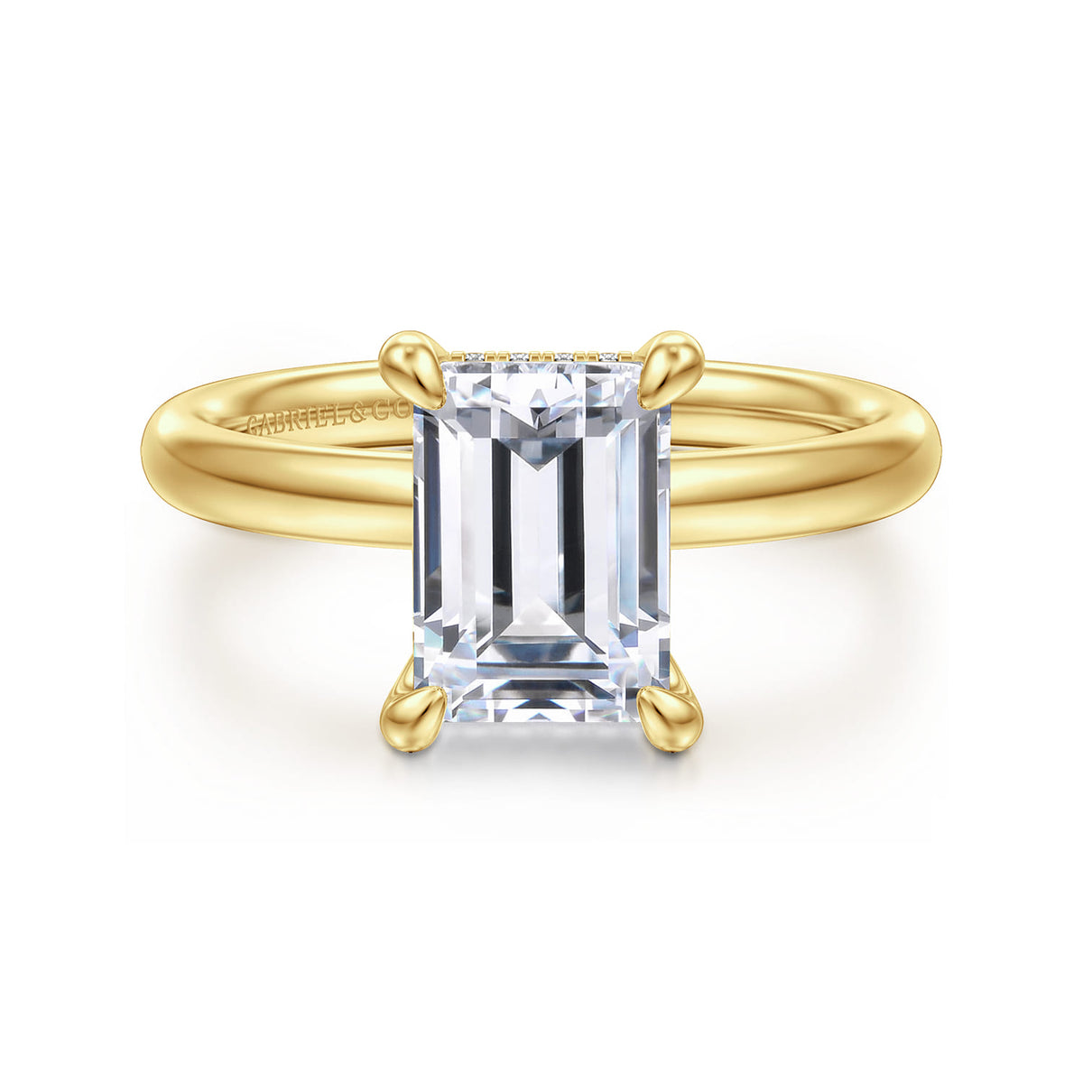 14K Yellow Gold Emerald Cut  Diamond Engagement Ring — Gabriel & Co. ER16622E8Y44JJ; center stone shown for illustration, not included