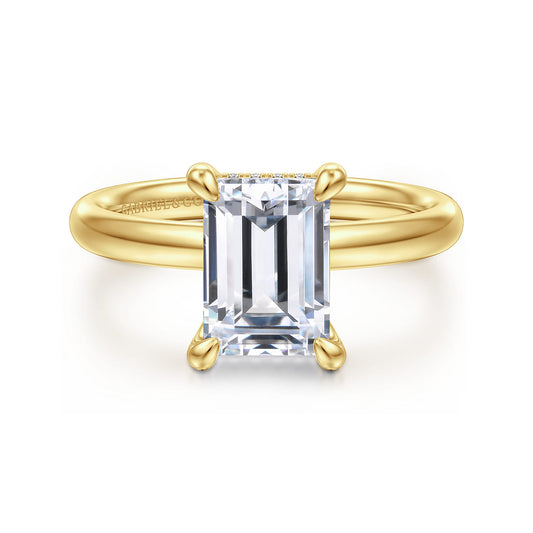 14K Yellow Gold Emerald Cut  Diamond Engagement Ring — Gabriel & Co. ER16622E8Y44JJ; center stone shown for illustration, not included